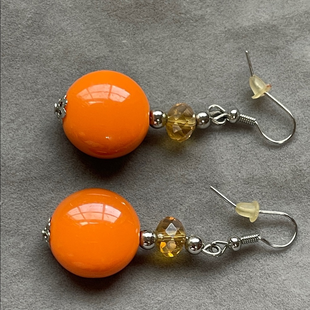 Orange and Gold Beaded Earrings